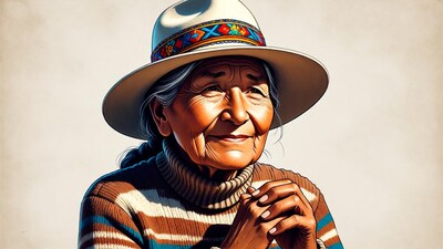 Elderly Indigenous woman in traditional hat