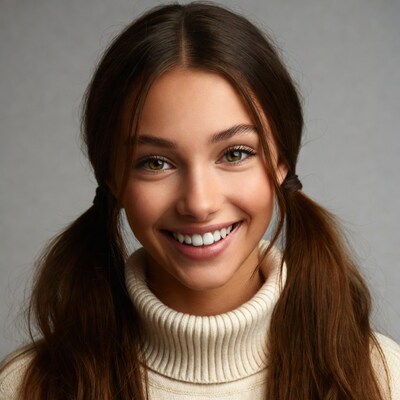 Smiling woman with pigtails in turtleneck