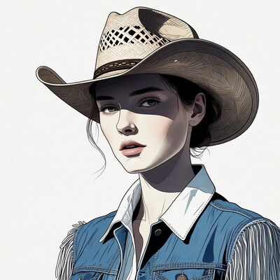 Woman in cowboy hat and denim jacket