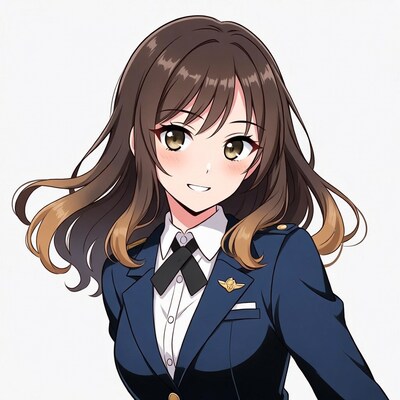 Anime girl in navy pilot uniform