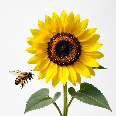 Bee flying near sunflower