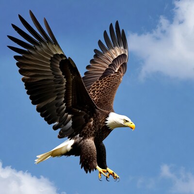 Bald eagle flying over blue sky