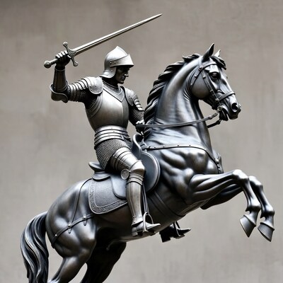 Knight on rearing horse with sword