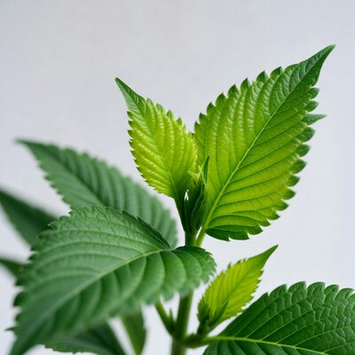 Fresh serrated green leaves