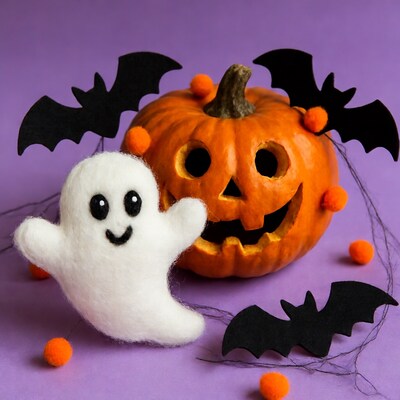 Felt Ghost and Jack-o-Lantern with Bats