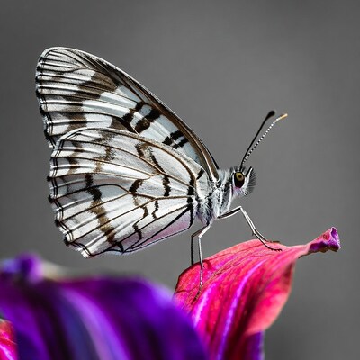 White butterfly on pink leaf