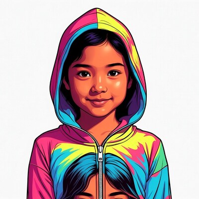 Asian girl in colorful hoodie illustration