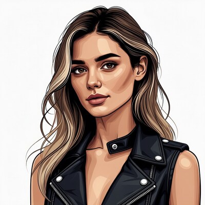 Woman in leather vest illustration