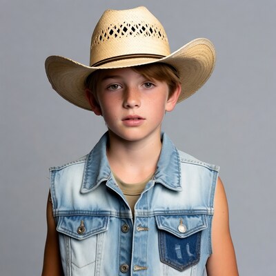 Boy wearing straw cowboy hat