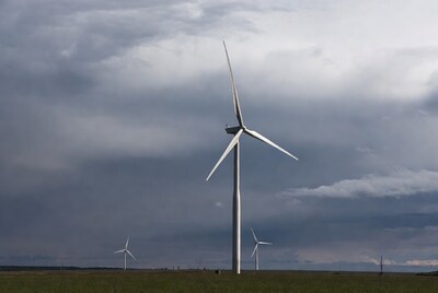Wind Turbines in Grassy Field