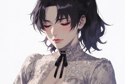 Anime girl in lace dress