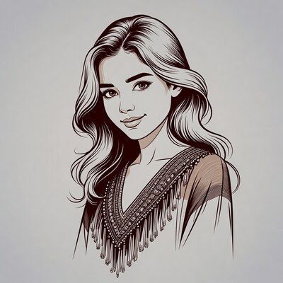 Beautiful woman in fringed top illustration