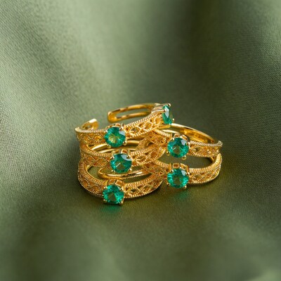 Stacked Gold Emerald Rings