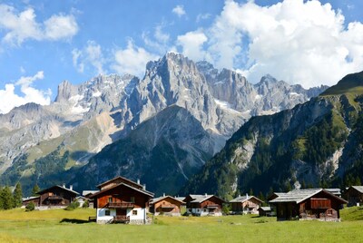 Swiss Chalet Village in Alpine Mountains