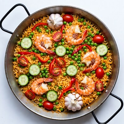 Paella with Shrimp Top View