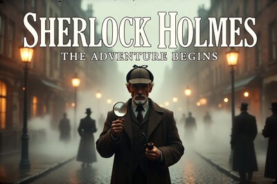 Sherlock Holmes with Magnifying Glass Foggy Street