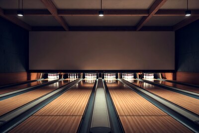Bowling alley with pins and lanes