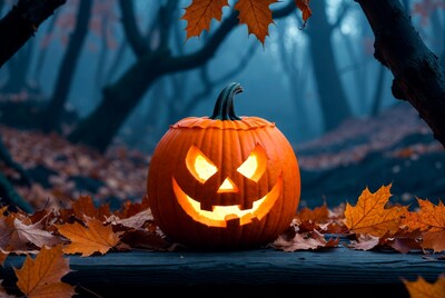 Jack-o-lantern in autumn forest