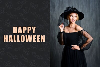 Blonde woman in witch hat Happy Halloween