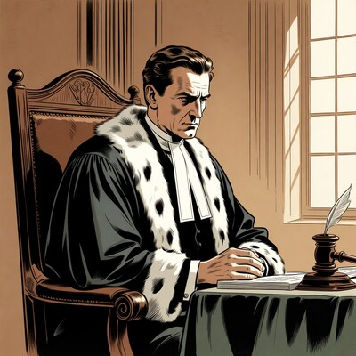Judge in robes at desk