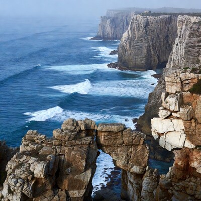 Sea Arch Cliffs Crashing Waves