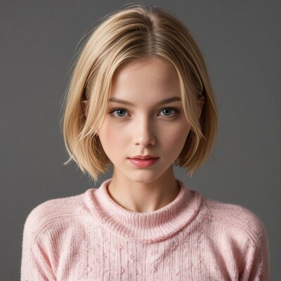 Blonde woman with bob haircut