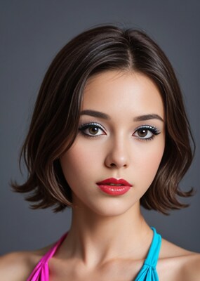 Woman with bob haircut red lips