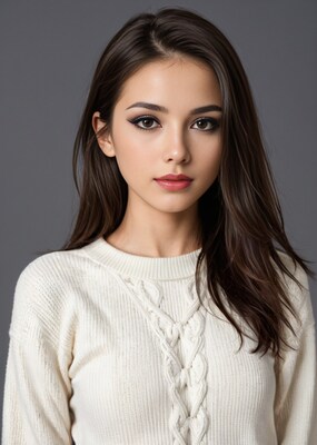 Beautiful woman in white cable knit sweater