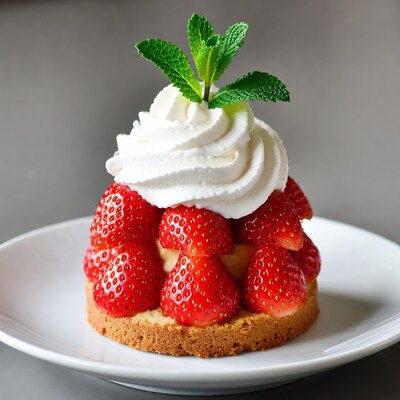 Strawberry Cream Cake with Mint