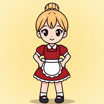 Cartoon girl in red maid dress