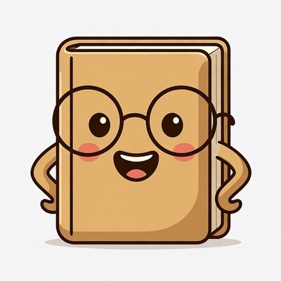 Cartoon book with glasses smiling