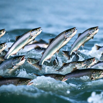 Salmon leaping out of water