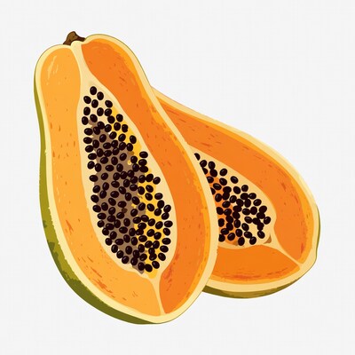 Sliced Papaya Fruit Illustration