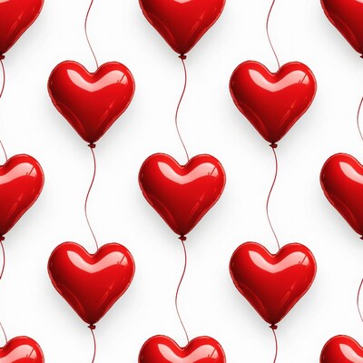 Red heart balloons seamless pattern