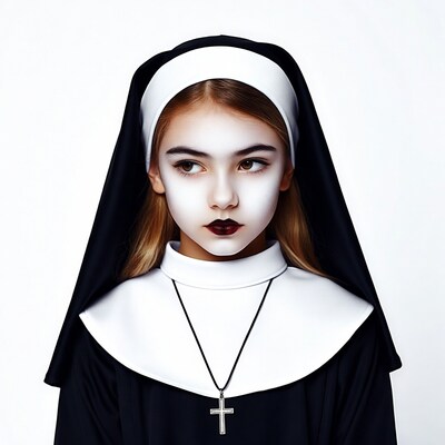 Young girl in nun costume with makeup