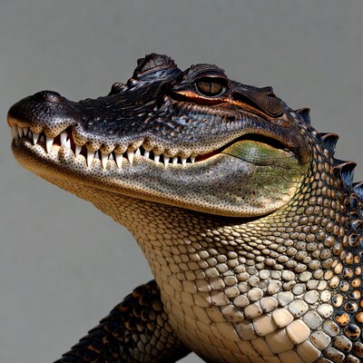 Close-up alligator head with open mouth
