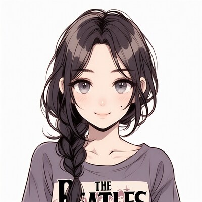 Anime girl with Beatles t-shirt