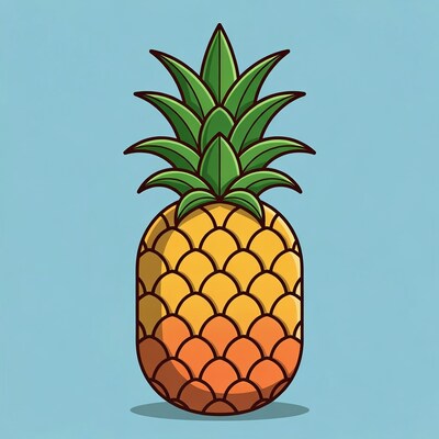 Cartoon Pineapple on Blue Background