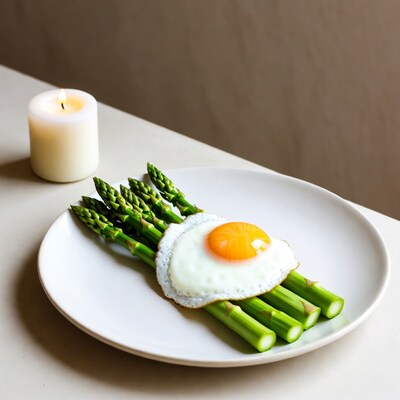 Asparagus with Fried Egg and Candle