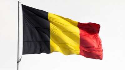 Waving Belgian Flag on Pole