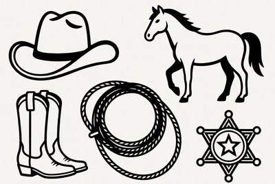 Cowboy Hat Boots Horse Lasso Sheriff Star