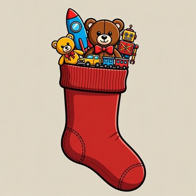 Red Christmas Stocking Filled with Toys