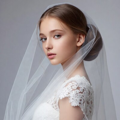 Bride with veil profile view