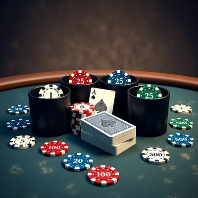 Poker chips cards on table