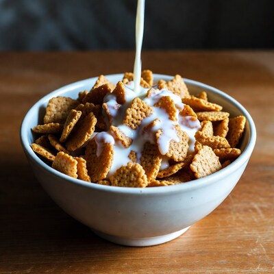 Pouring milk over corn flakes