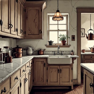 Vintage Wooden Kitchen Illustration