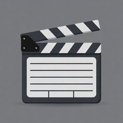 Open Clapperboard on Gray Background
