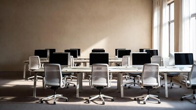 Empty modern office computer desks