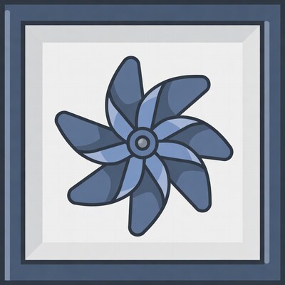 Blue Fan Illustration in Frame