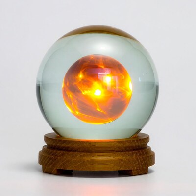 Glass orb with glowing sun interior